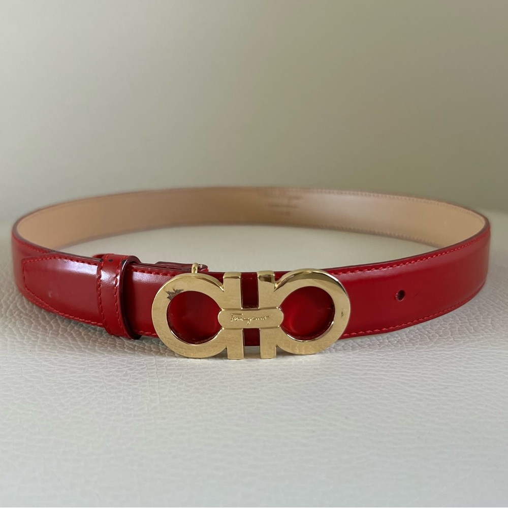 Red Salvatore Ferragamo Gancini-buckle leather belt